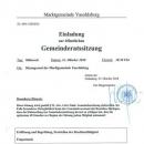Einladung zur Gemeinderatssitzung am 31. Oktober 2018